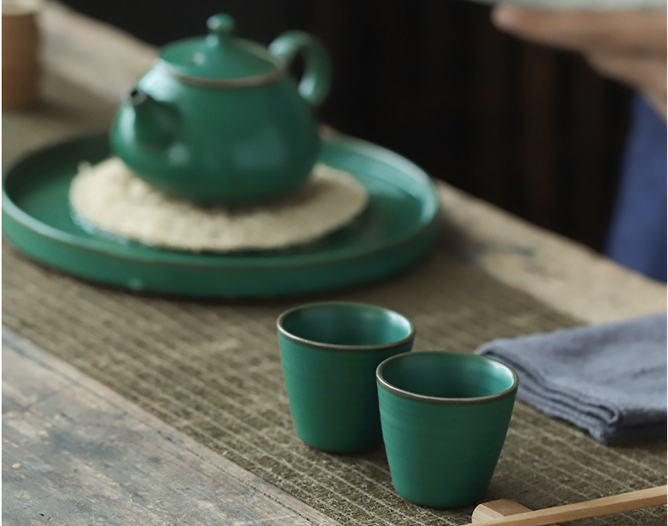 品藏 尚岩 粗陶墨綠茶藝 中式茶壺組