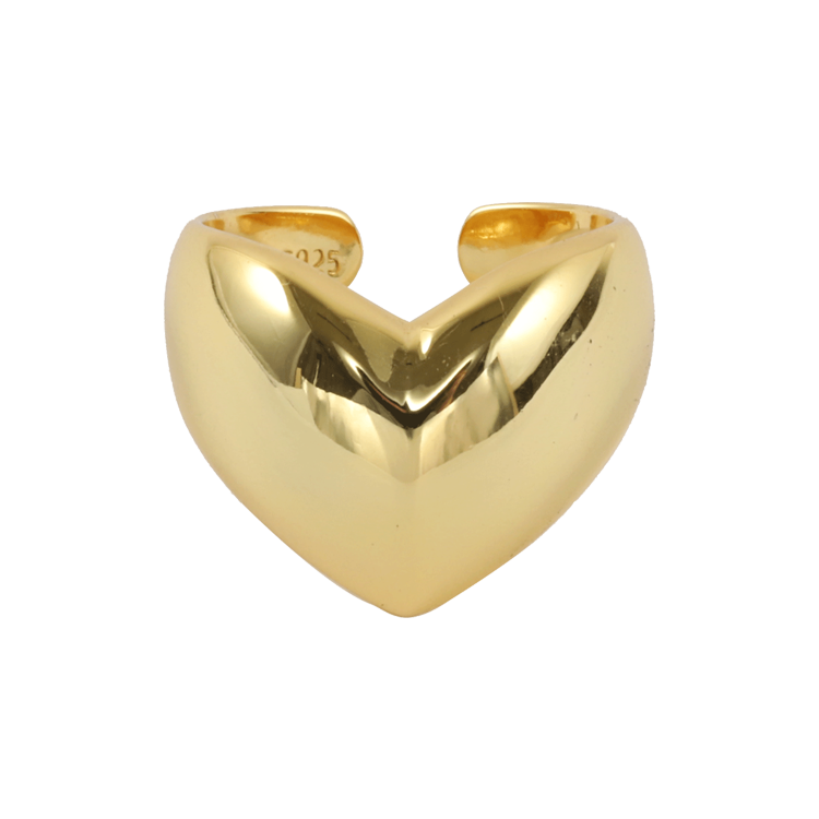 純銀戒指，女士戒指 亮面寬版Ｖ型；修飾手部線條 獨具魅力（1114金色）