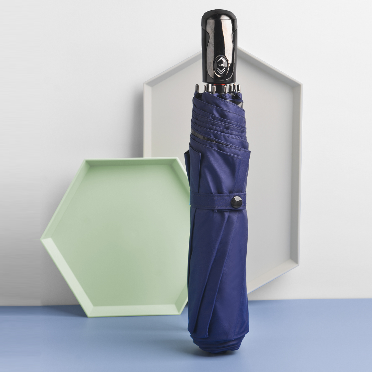 品牌自動傘．質感藍(安全開收/超大傘面/防風/防曬/抗UV)