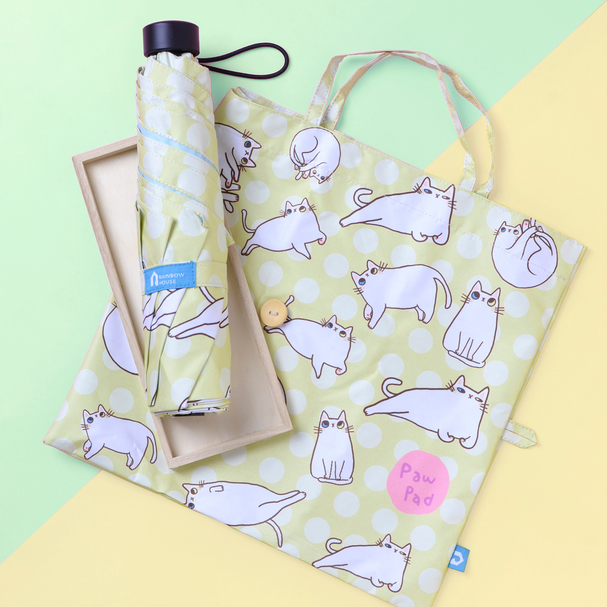 Rainbow House 晴雨傘 肉肉的姿態 防風 防曬 大傘面 貓咪 肉球 插畫家 提袋式傘袋