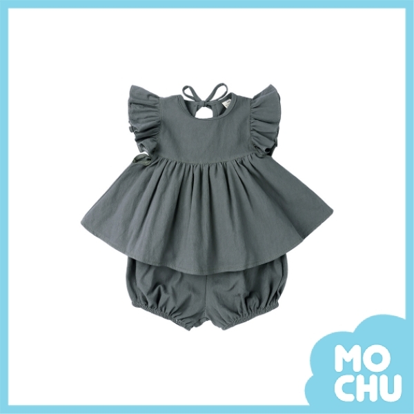 (73cm現貨)純色飛袖上衣＋屁屁褲套裝