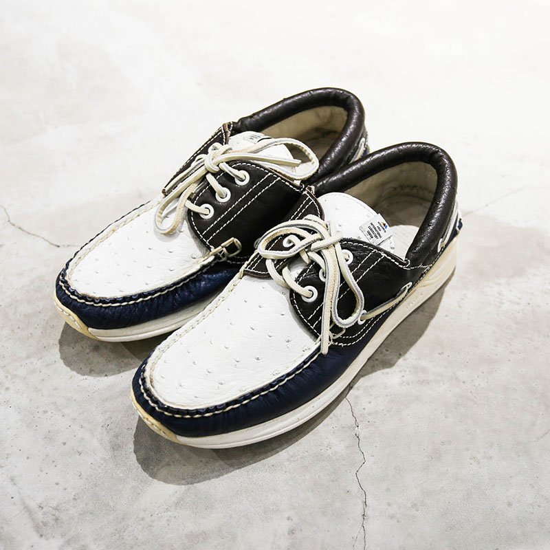 【車庫服飾】VISVIM 2011 台拍唯一 Hockney Folk 高級駝鳥皮 藍白咖啡 帆船鞋