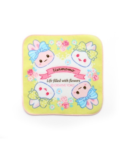 Usamomo 萌兔桃桃 -毛巾 小方巾 花漾 黃