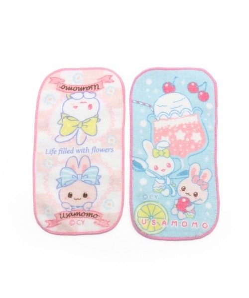 Usamomo 萌兔桃桃 -毛巾 手帕 口袋巾 蘇打汽水、花漾口袋巾 2入組