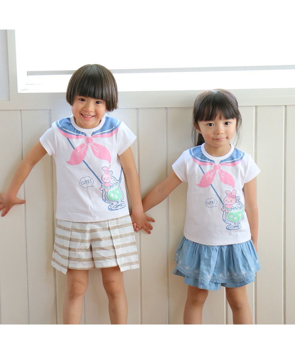 Usamomo 萌兔桃桃 短袖T 學院風 90cm 100cm 110cm T恤 萌兔momo mimi