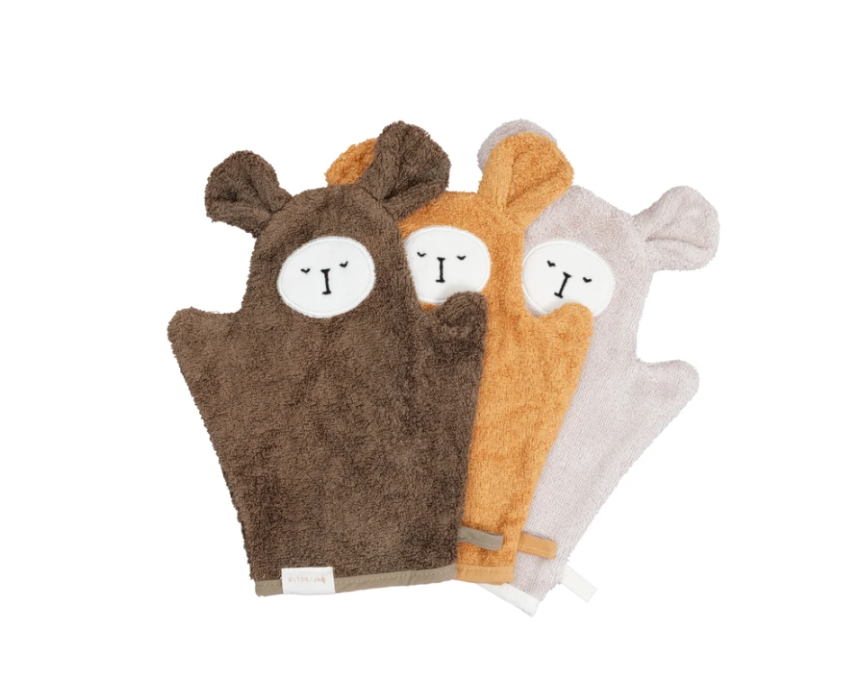 FABELAB 有機棉洗澡手套- 小熊 Bear - 3入