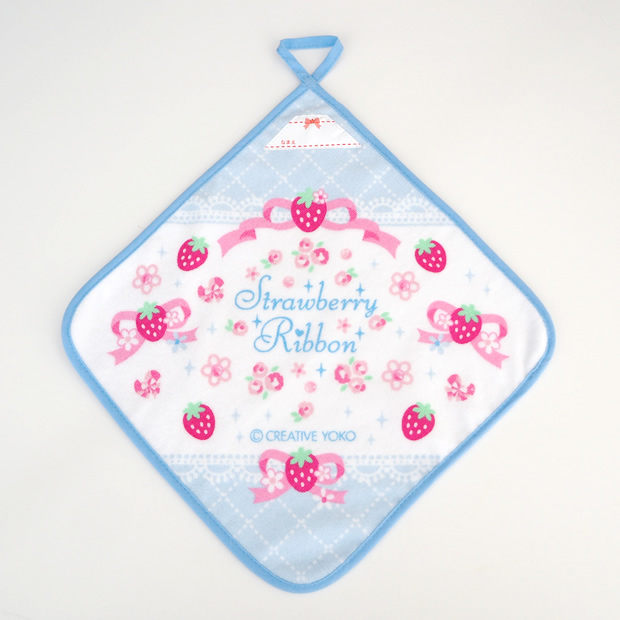 Mother Garden掛式擦手巾-草莓蝴蝶結 藍白