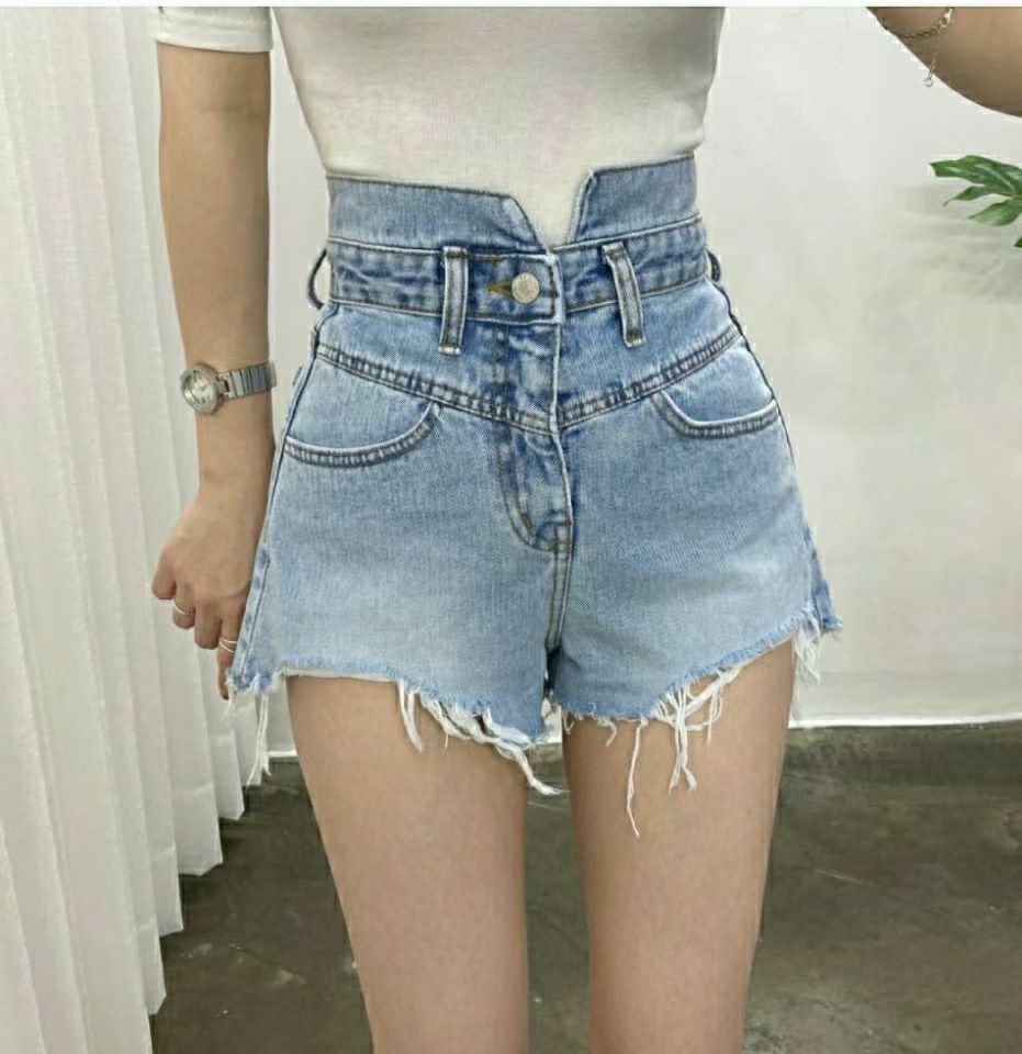 7173高腰缺口單釦流鬚牛仔短褲