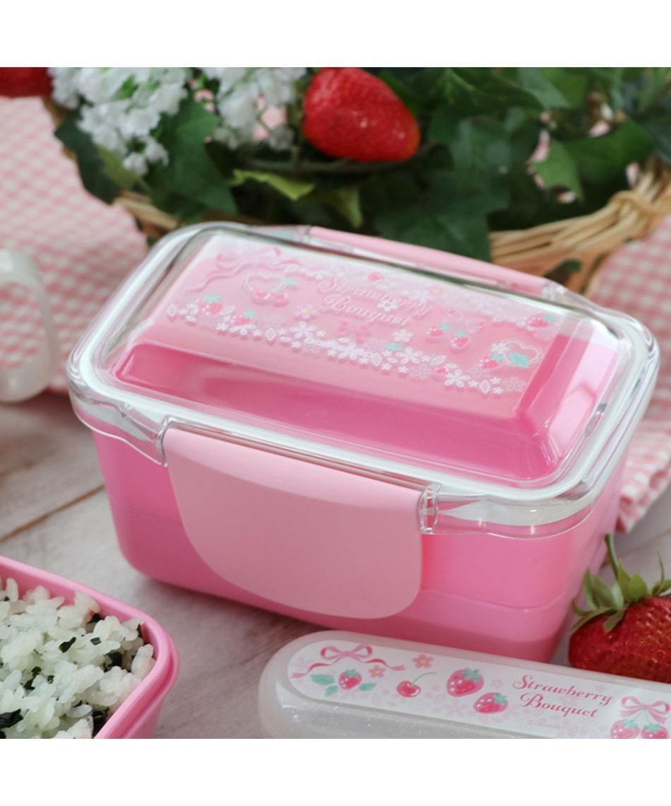 Mother Garden 雙層午餐盒 便當盒 -草莓蝴蝶結 粉
