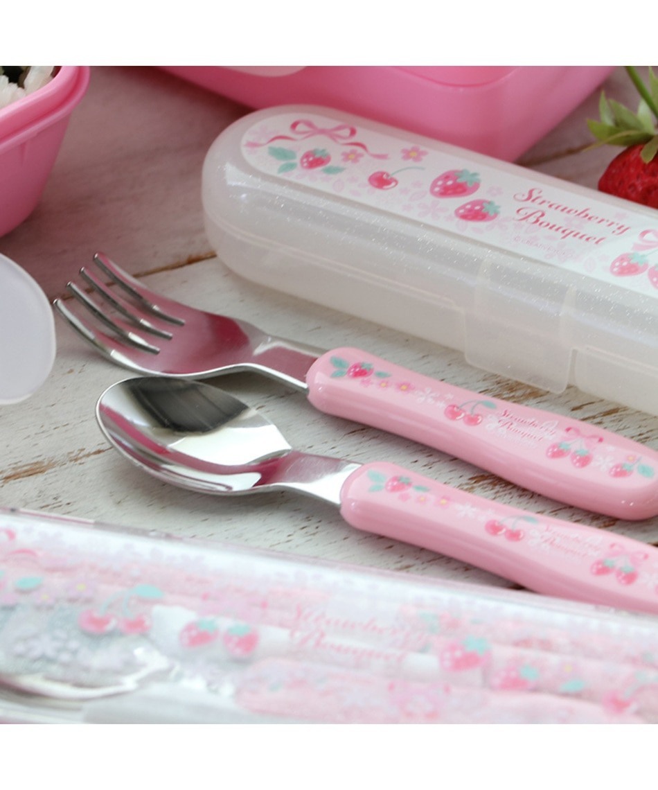 Mother Garden筷子湯匙-草莓蝴蝶結 粉 附盒