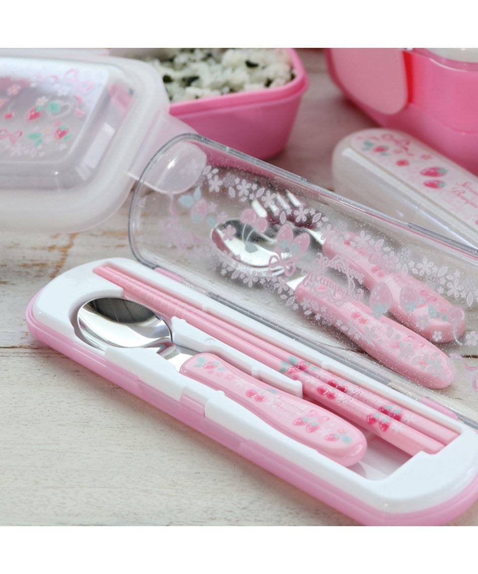 Mother Garden筷子湯匙-草莓蝴蝶結 粉 附盒