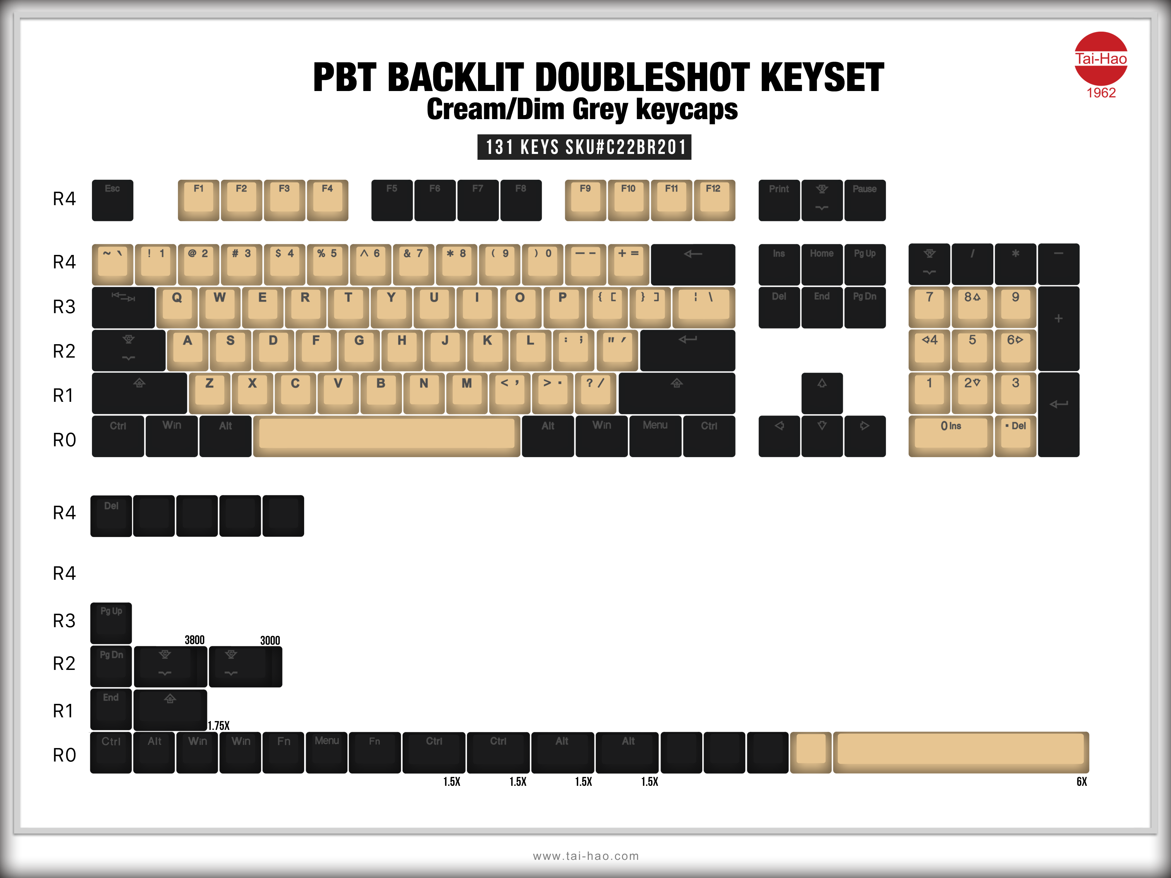 Taihao Cream Dim Grey Keycap ABS double shot keycaps ES español