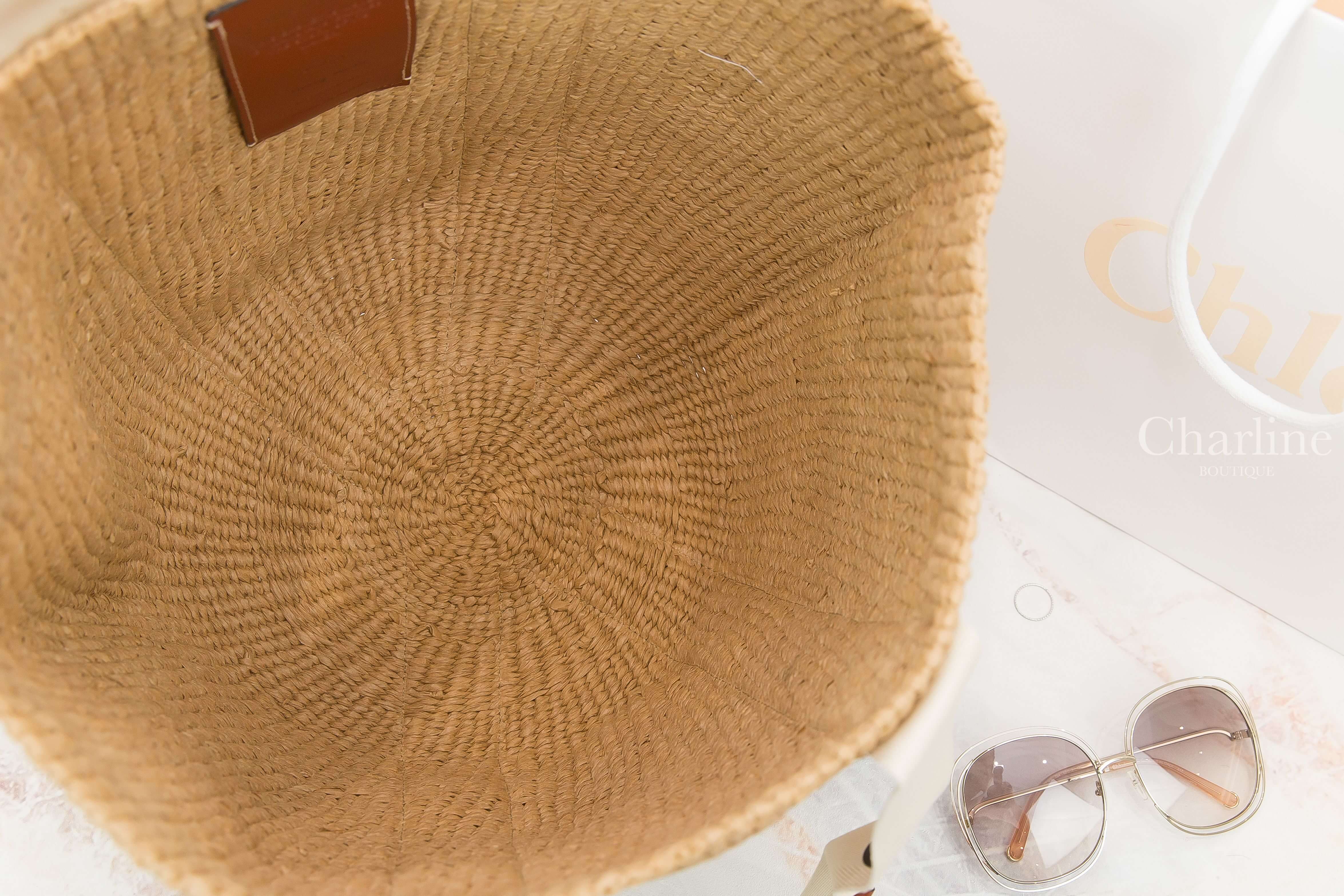 Chloe Large Woody Basket 米白色帆布黑Logo提把大型手提草編肩背包-Charline Boutique 精品代購