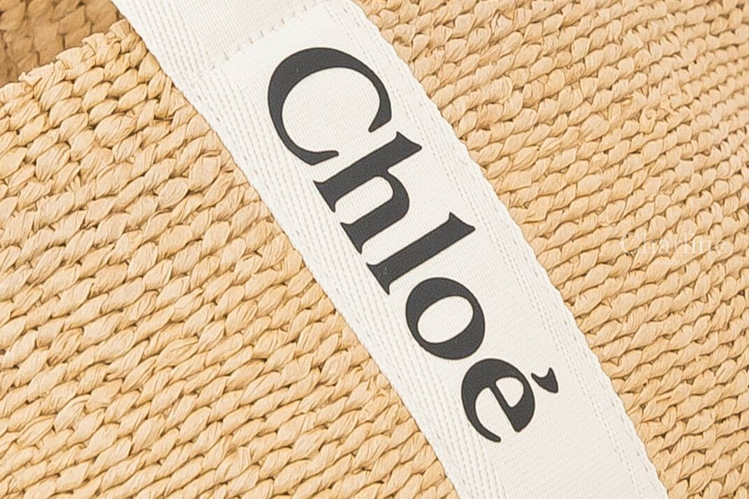 Chloe Large Woody Basket 米白色帆布黑Logo提把大型手提草編肩背包