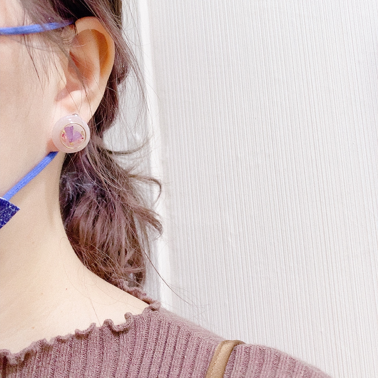 [日本制] 乾花封入金屬線圓形耳環