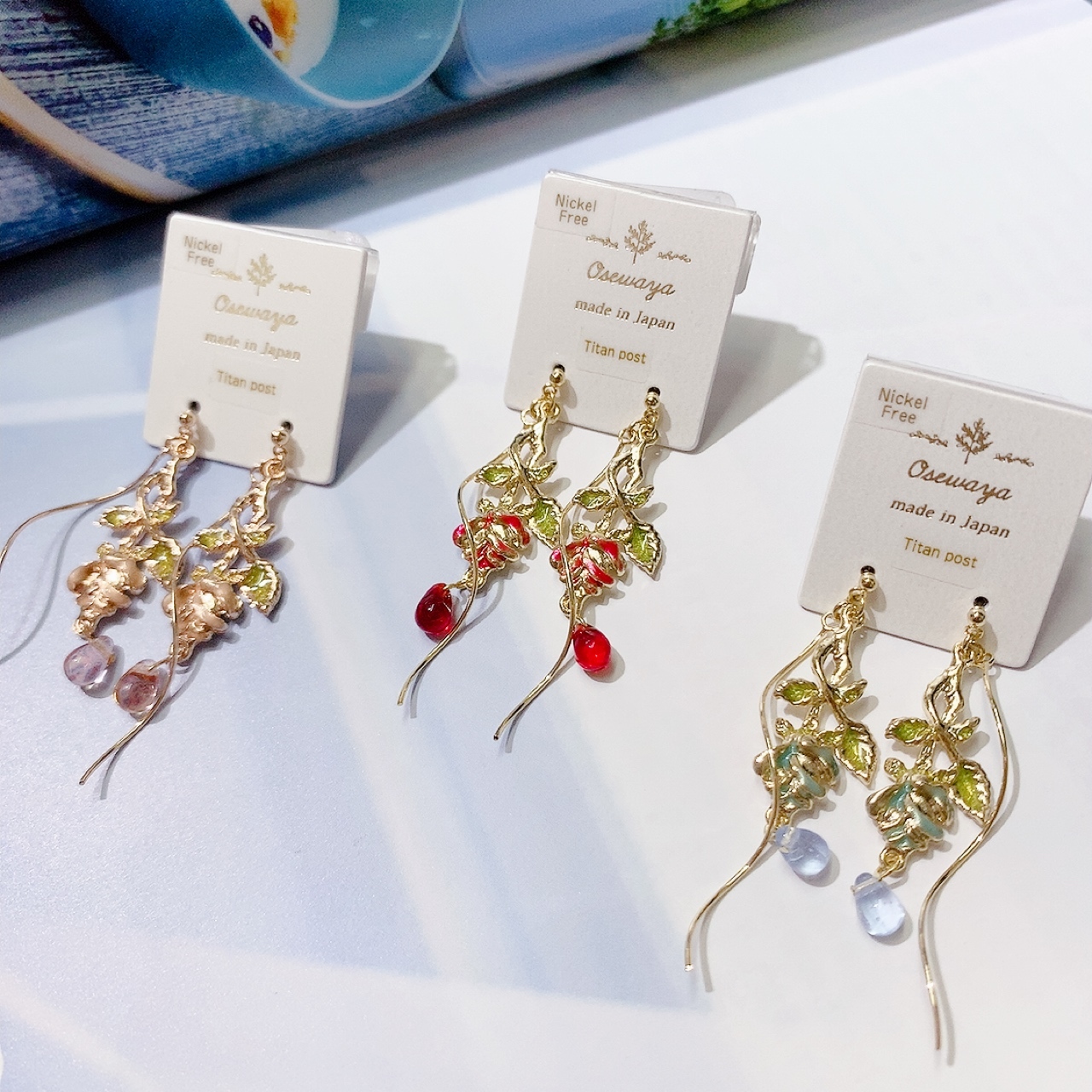 [日本制]玫瑰長鏈晶石耳環