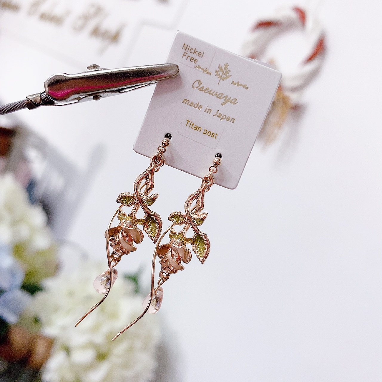 [日本制]玫瑰長鏈晶石耳環