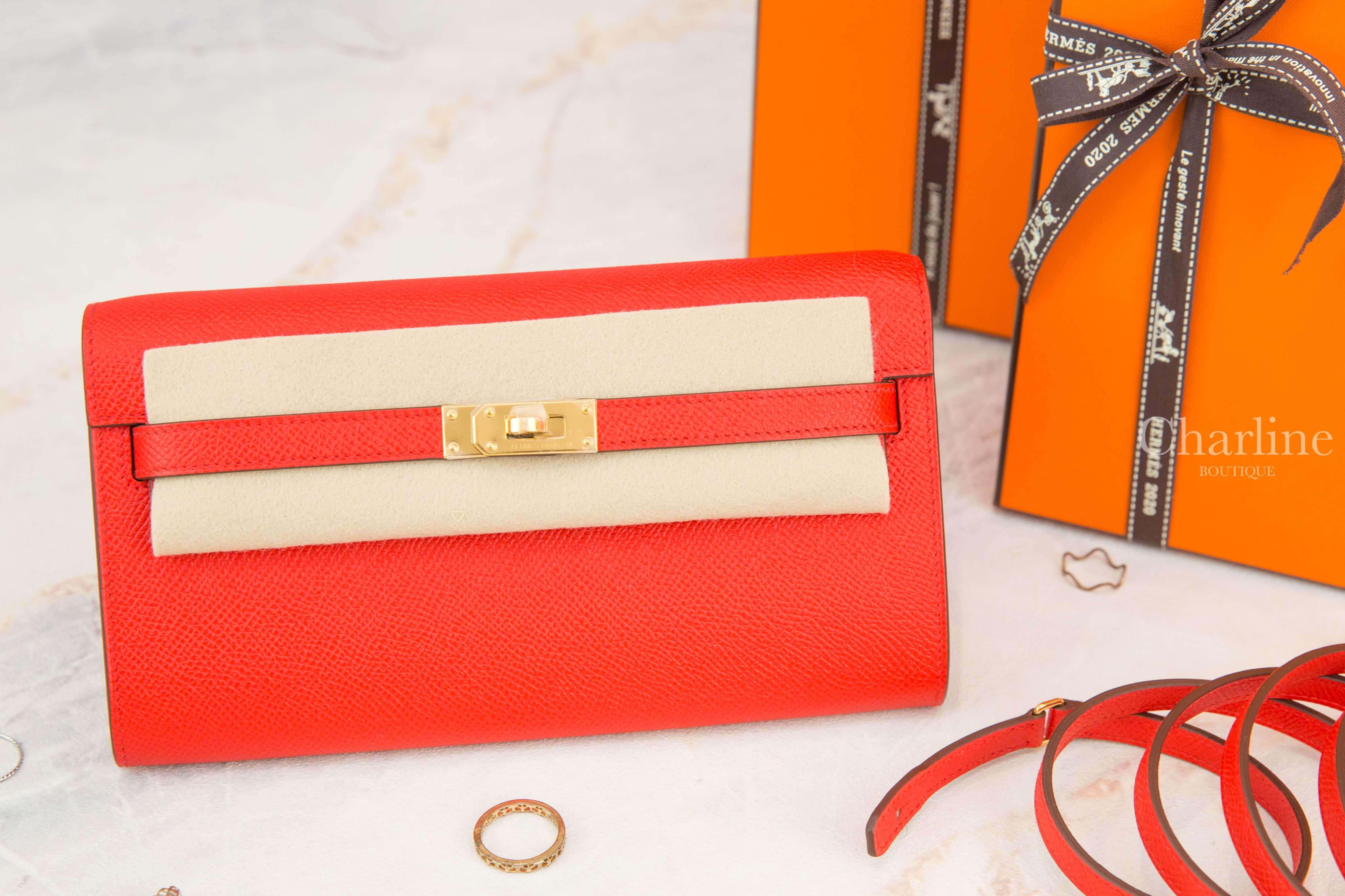 Hermès Kelly Classique To Go Wallet S3 Rouge de Coeur / I6 Rose Extreme Epsom 心紅色拼玫瑰桃粉色內裡金釦凱莉肩背包