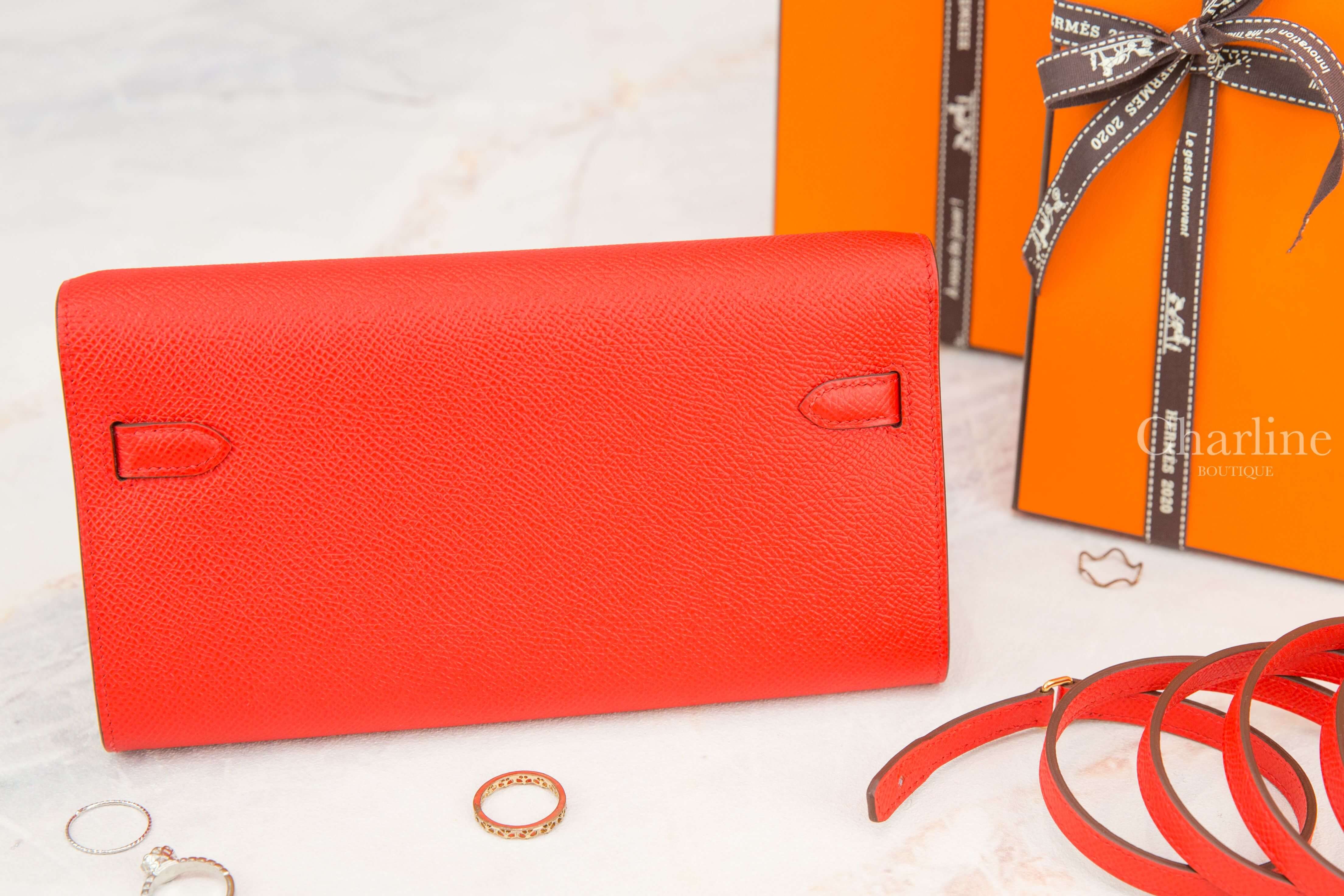 Hermes Kelly Classique To Go Wallet S3 Rouge de Coeur / I6 Rose Extreme Epsom Z刻心紅色拼玫瑰桃粉色內裡金釦凱莉肩背包-Charline Boutique 精品代購