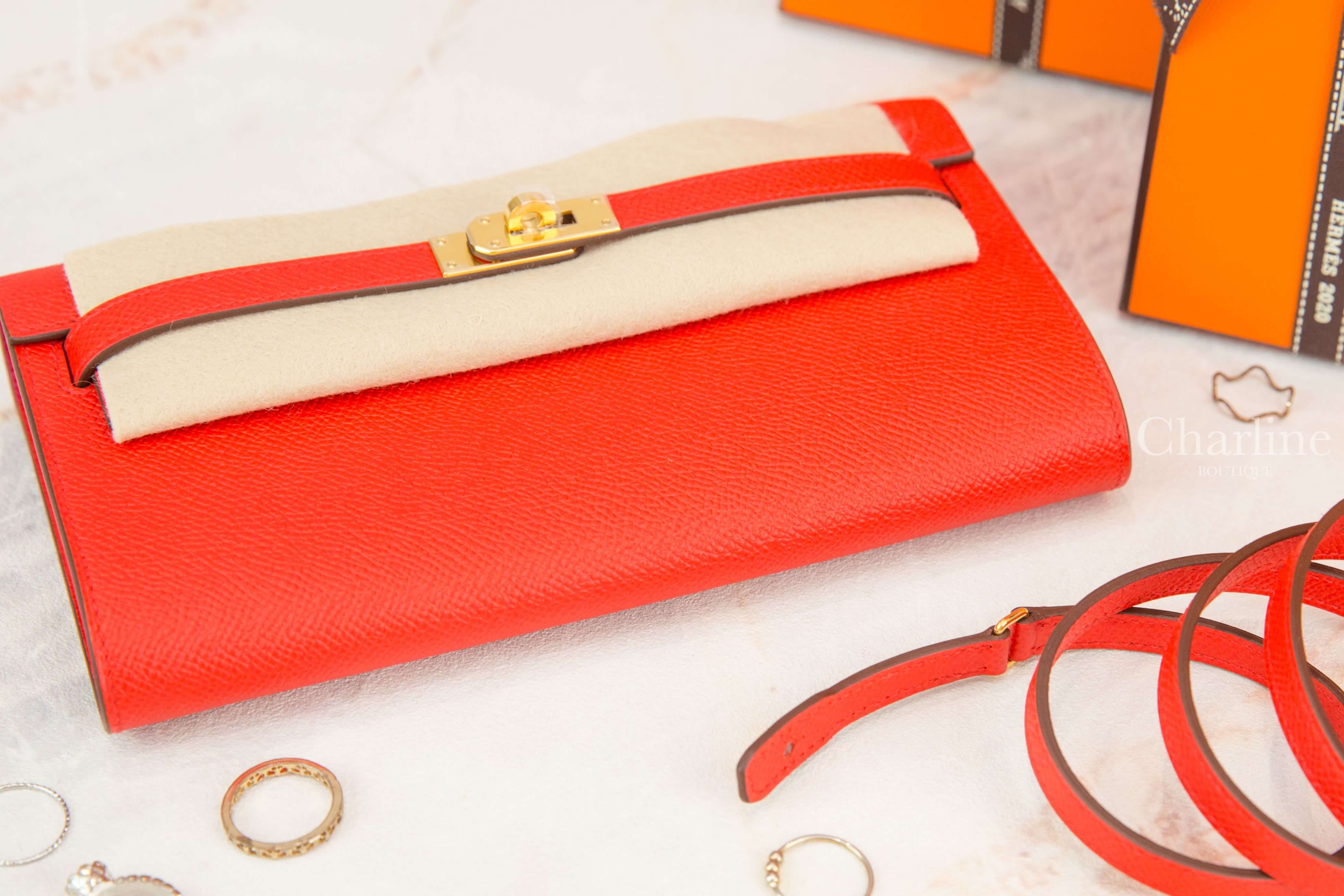 Hermes Kelly Classique To Go Wallet S3 Rouge de Coeur / I6 Rose Extreme Epsom Z刻心紅色拼玫瑰桃粉色內裡金釦凱莉肩背包-Charline Boutique 精品代購