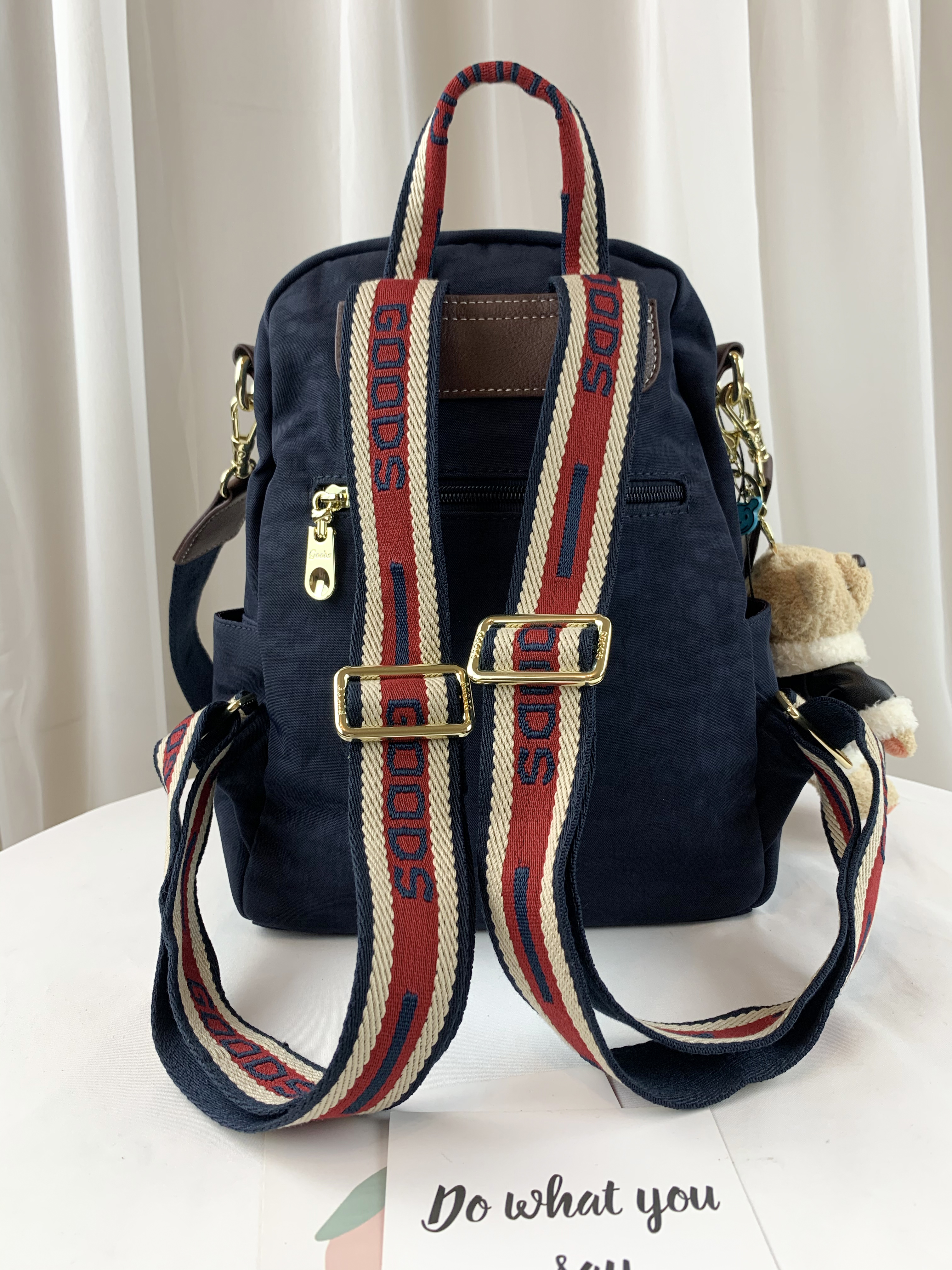 GOODS 織帶丹寧藍 防潑水後背包 / 側背包 附小熊吊飾 #2743
