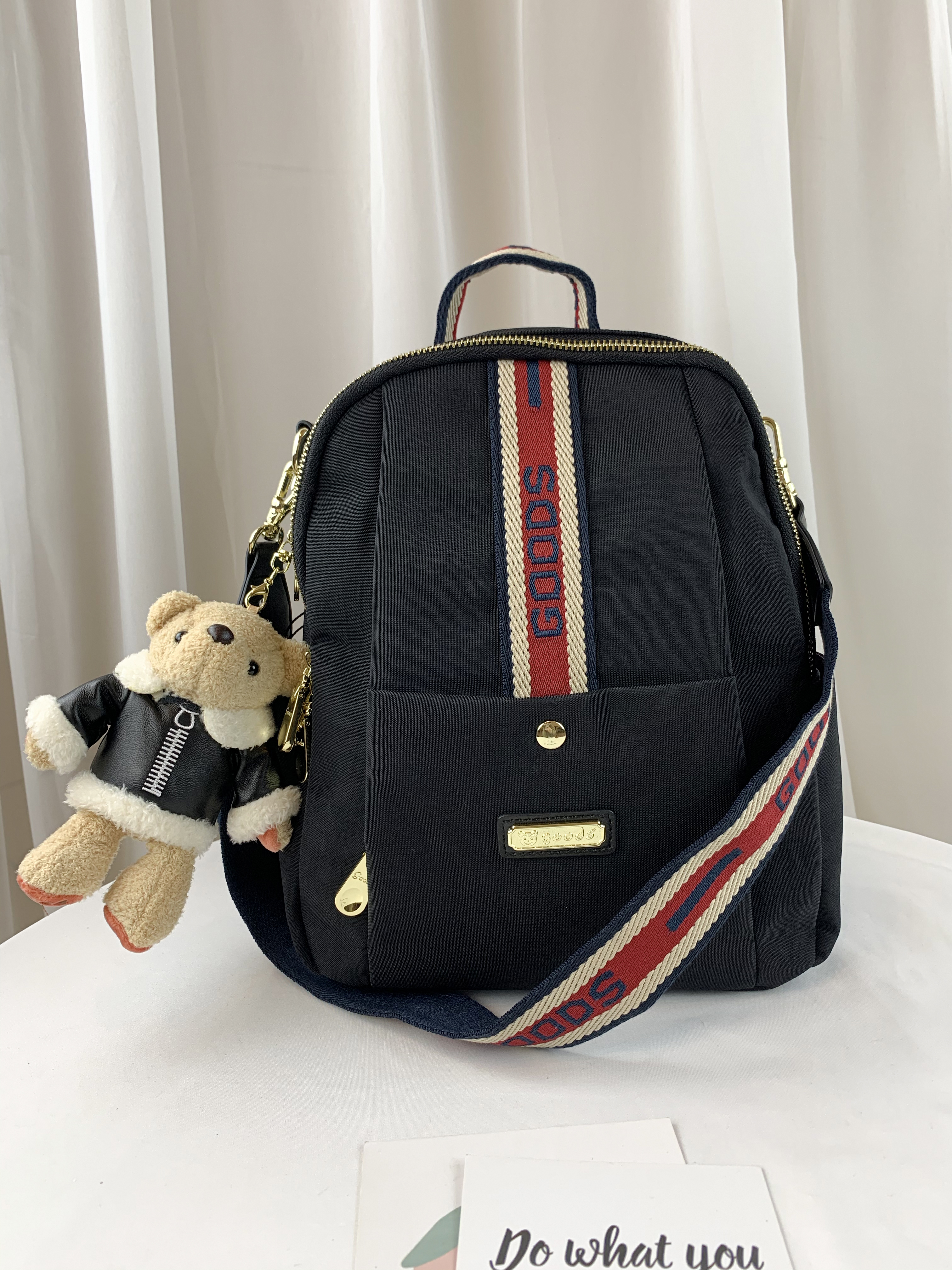 GOODS 織帶黑 防潑水後背包 / 側背包 附小熊吊飾 #2743