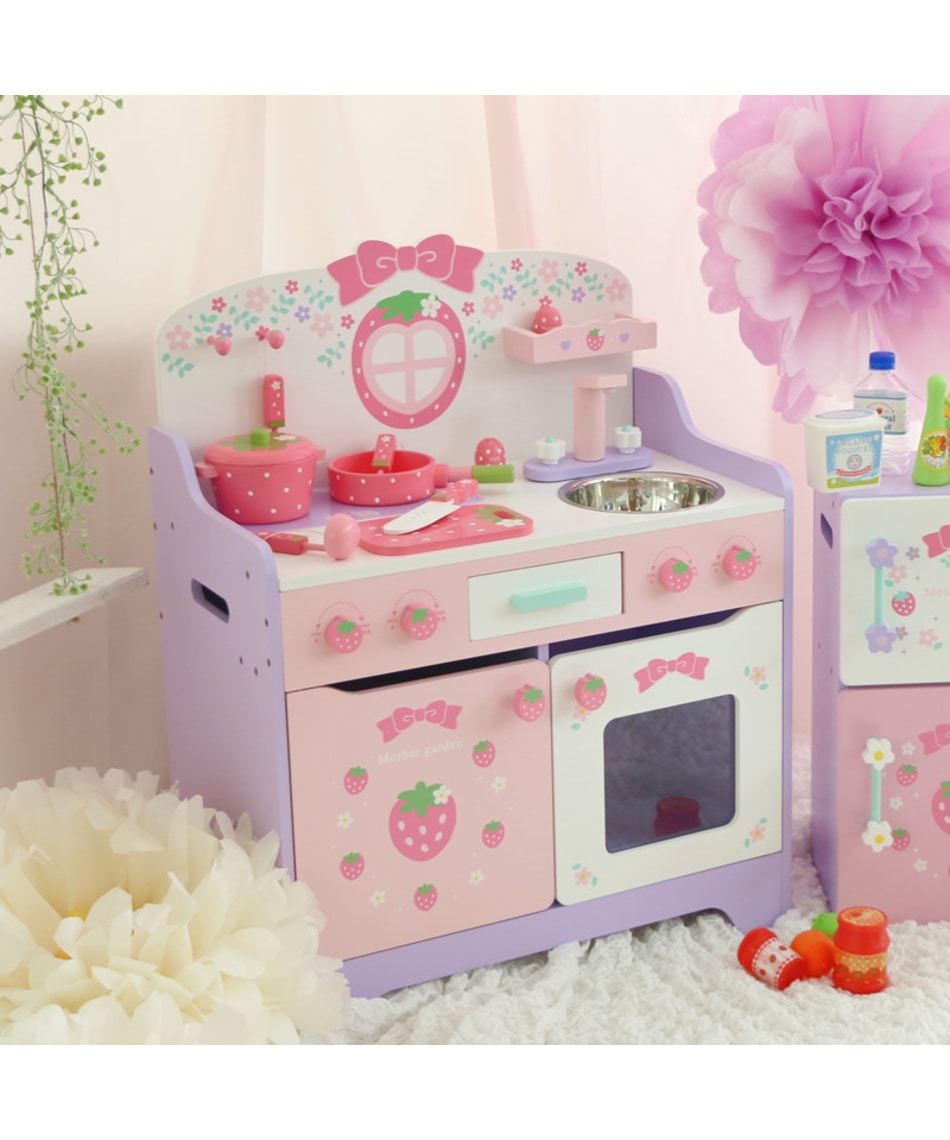 Mother Garden木製家家酒玩具第一品牌 廚具-花漾廚房組 粉嫩