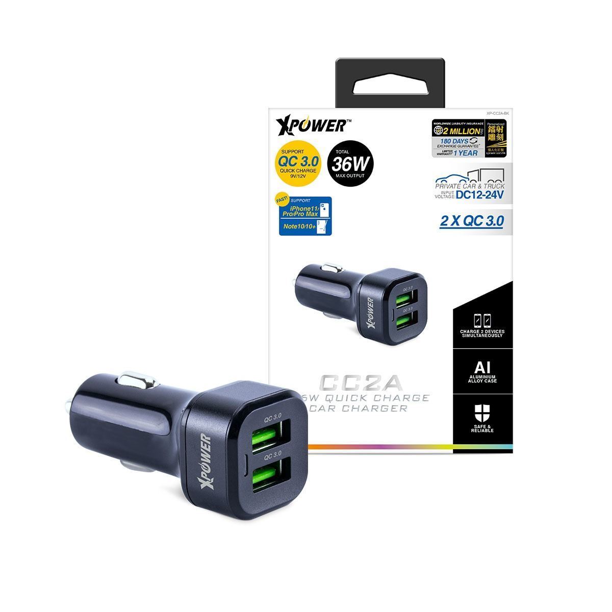 XPower CC2A 36W 2xQC車用充電器 (黑色)