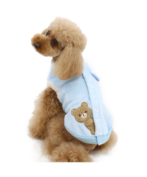 【PET PARADISE】 寵物衣服-保暖後背開背心 小熊躲 藍 4S