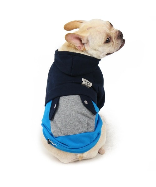 【PET PARADISE】 寵物衣服-連帽雙色口袋T 藍 M