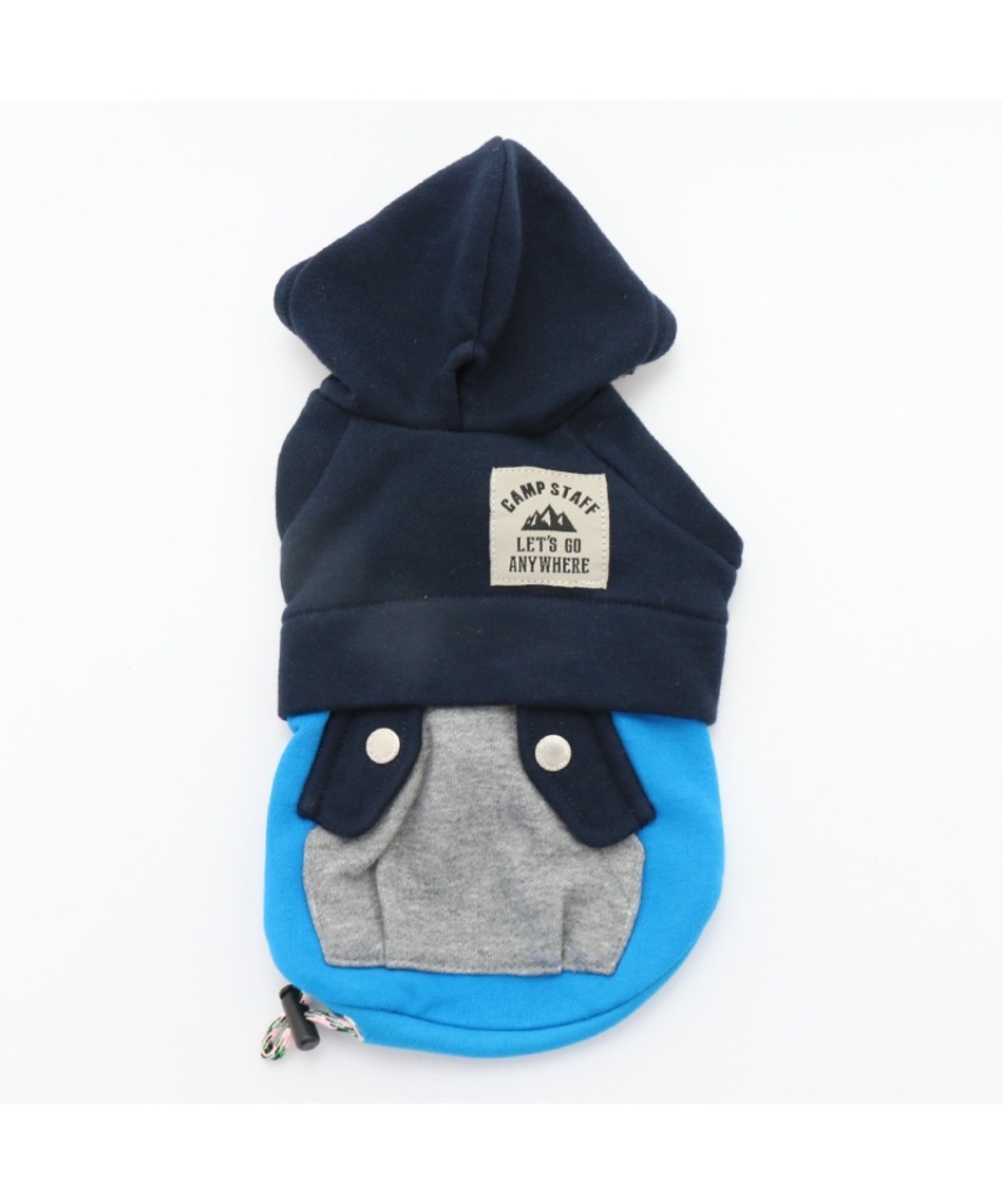 【PET PARADISE】 寵物衣服-連帽雙色口袋T 藍 M