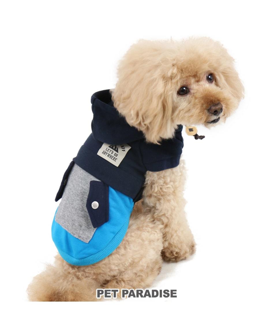 【PET PARADISE】 寵物衣服-連帽雙色口袋T 藍 DM、DS