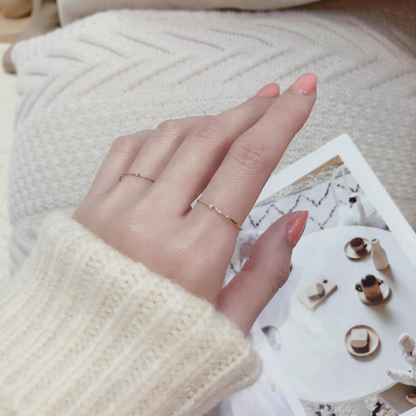 韓國單鑽細戒指/尾戒。三色