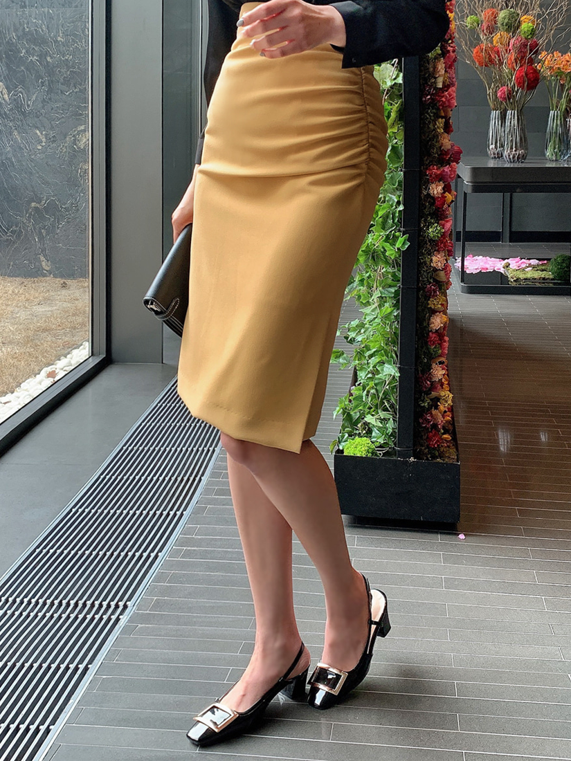 優雅側邊抓皺修身裙[ 2色 / S ]