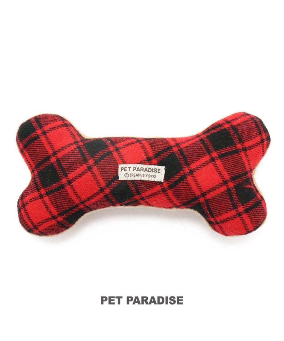 【PET PARADISE】 寵物玩具-骨頭 格紋紅黑