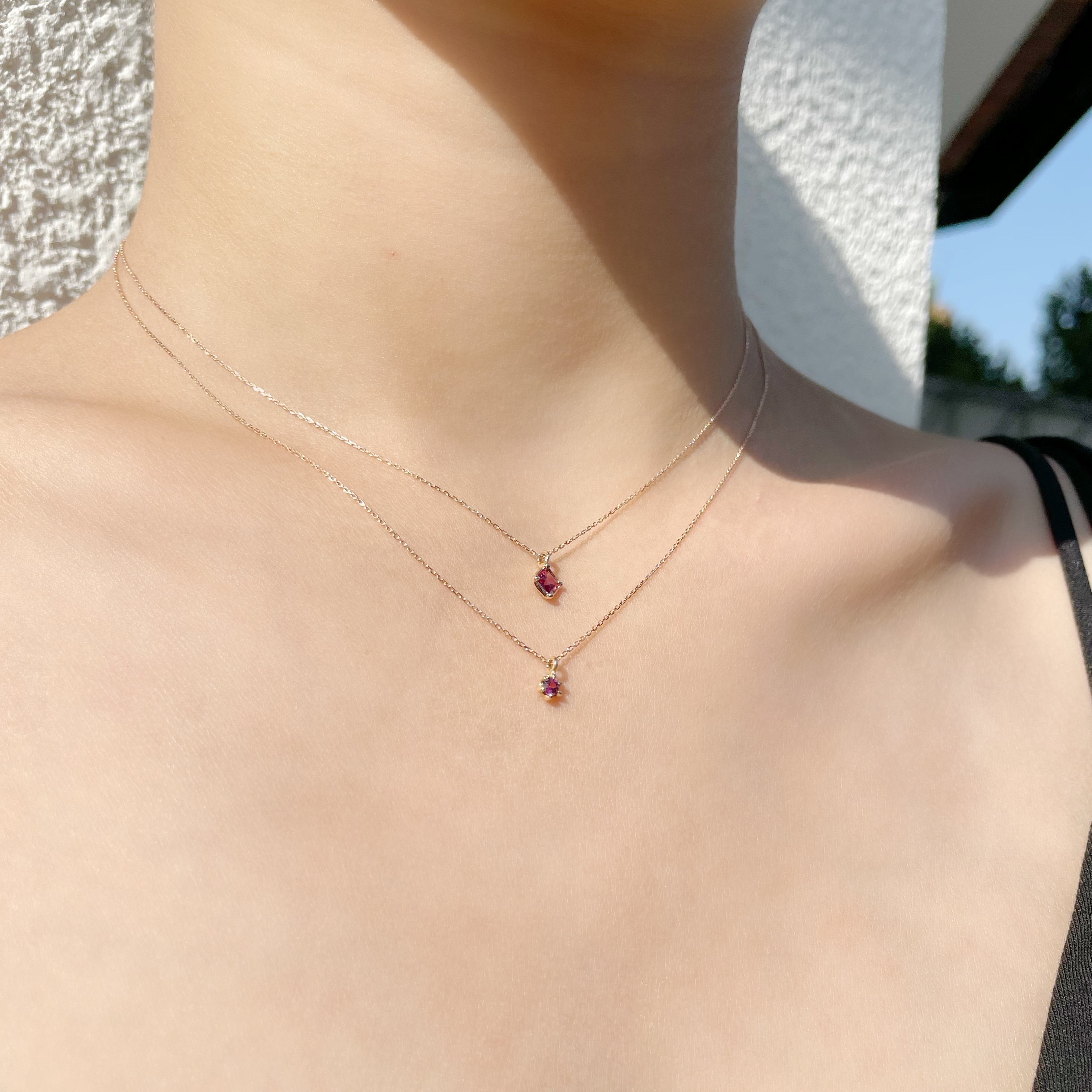 14K mini六爪玫瑰石榴項鍊