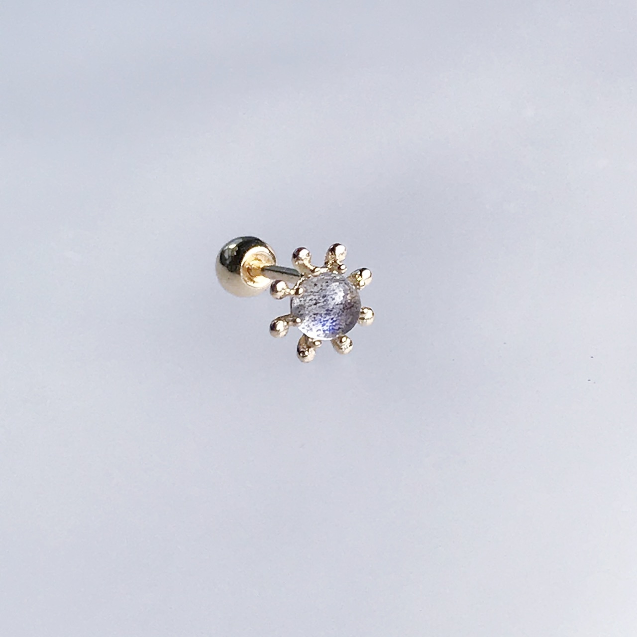 14k純金 頂級拉長石小太陽轉珠耳環