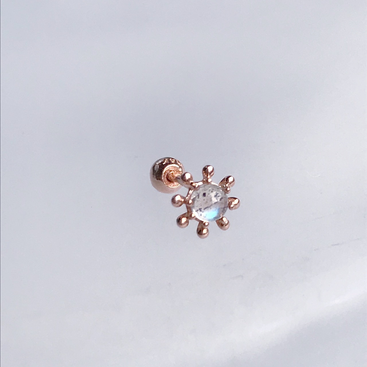 14k玫瑰金 頂級拉長石小太陽轉珠耳環