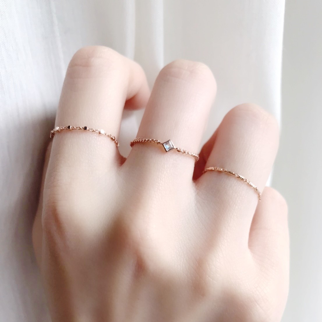 14K菱形月光鍊戒