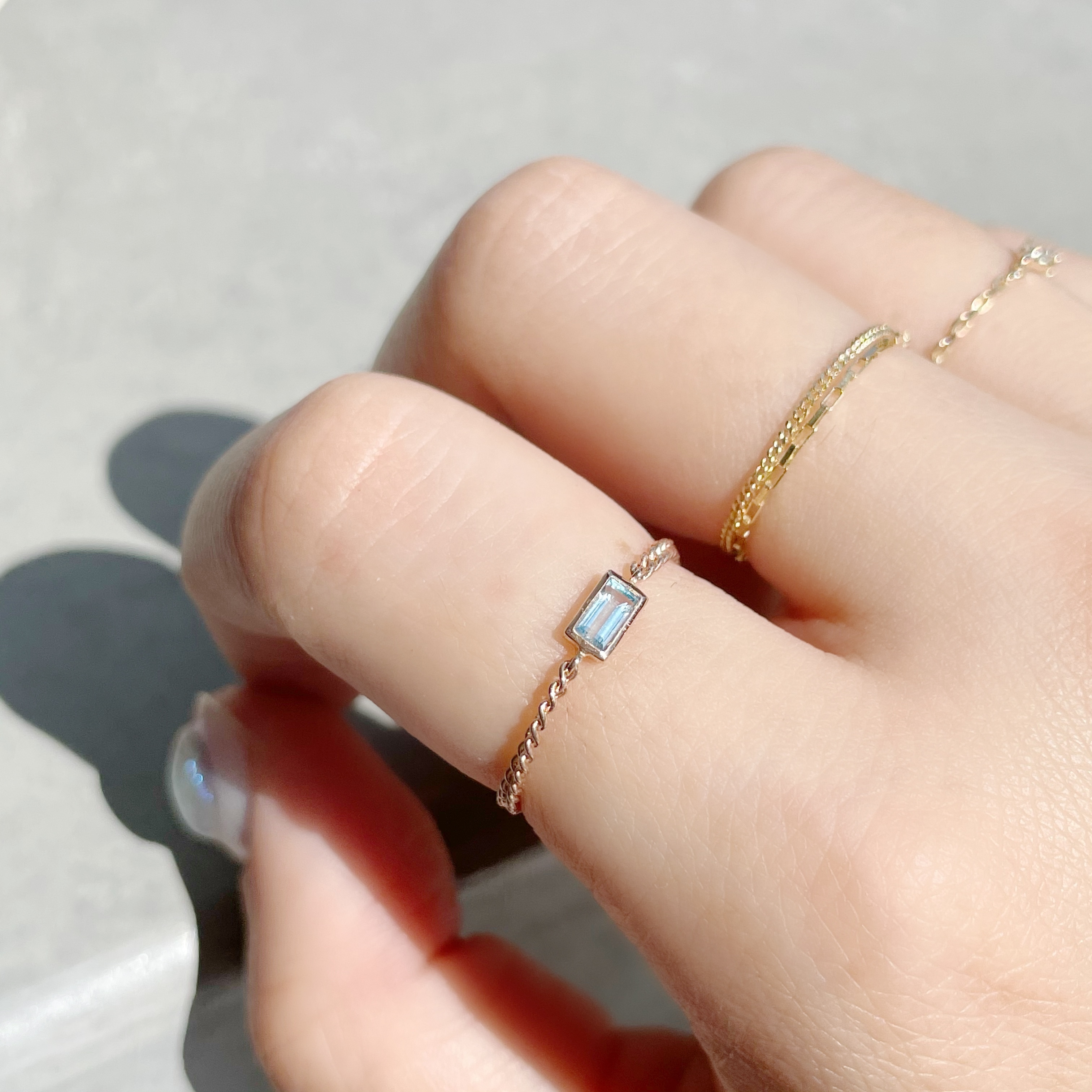 14K細方托帕鍊戒