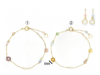 [日本制] 彩色珠小花珍珠手鏈