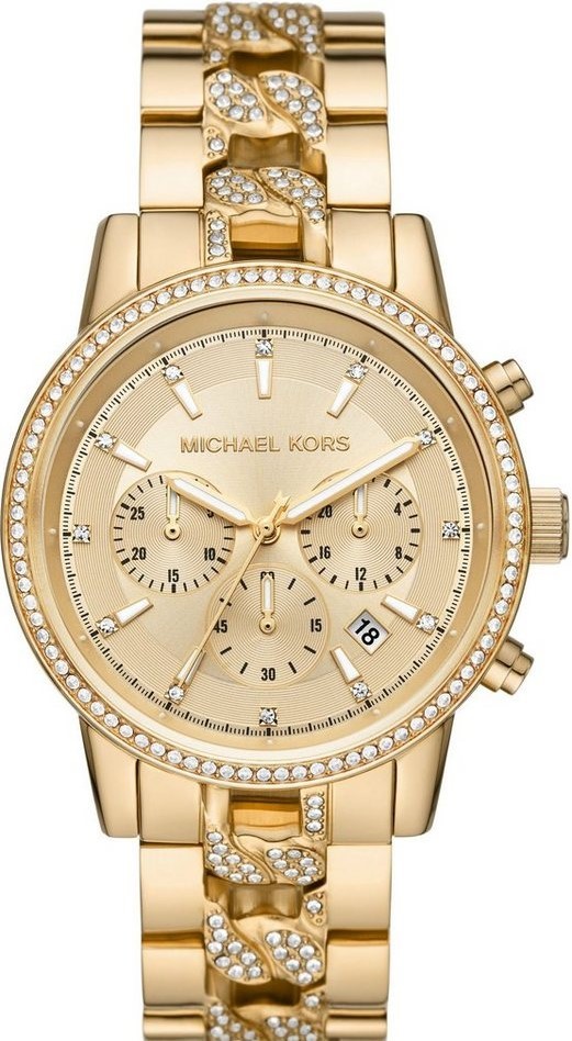 萬年鐘錶 - Michael Kors /  MK女錶  金色三眼晶鑽女錶  MK6937  錶徑41MM