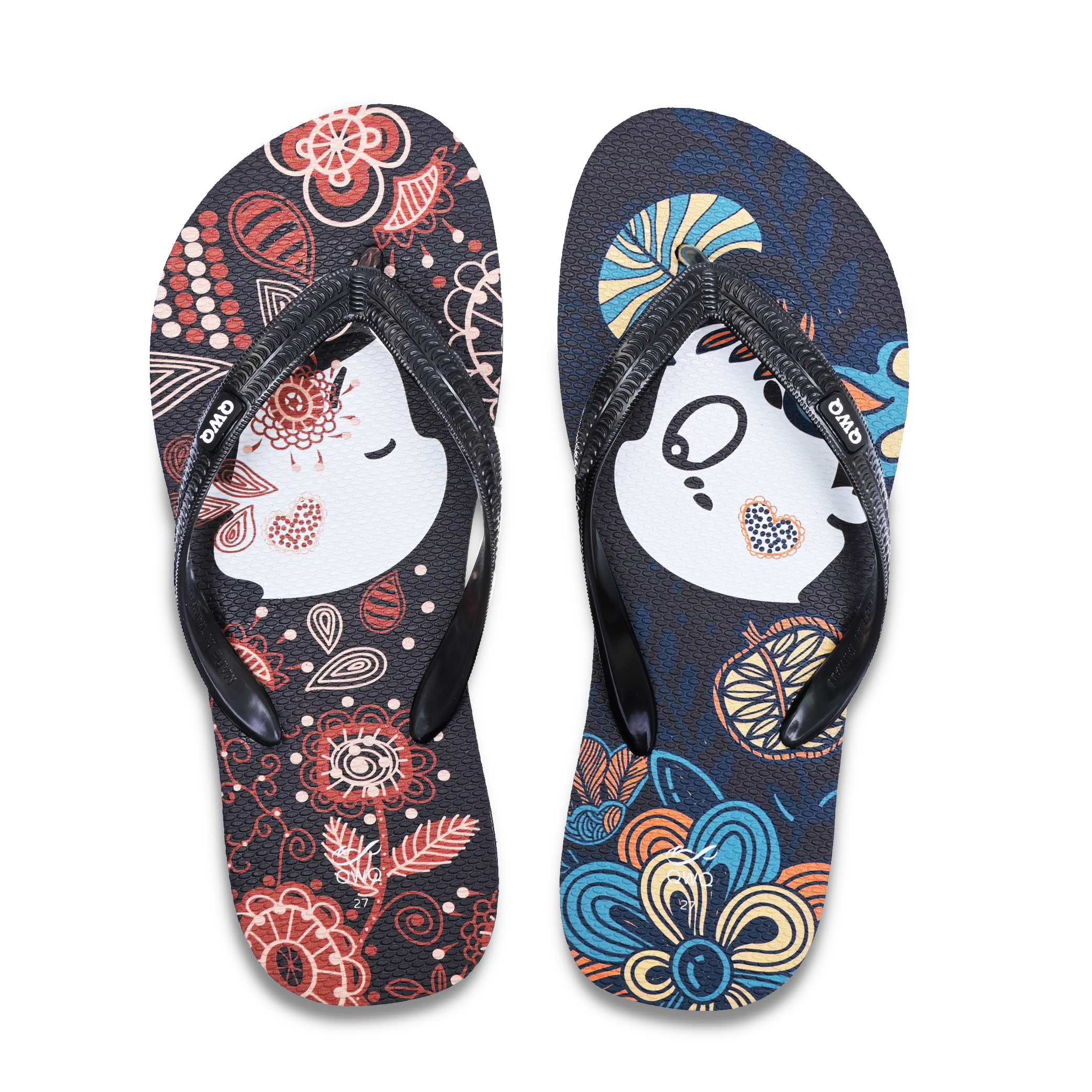 Melody 黑色 插圖男款夾腳拖鞋 文創繪圖情侶風格款