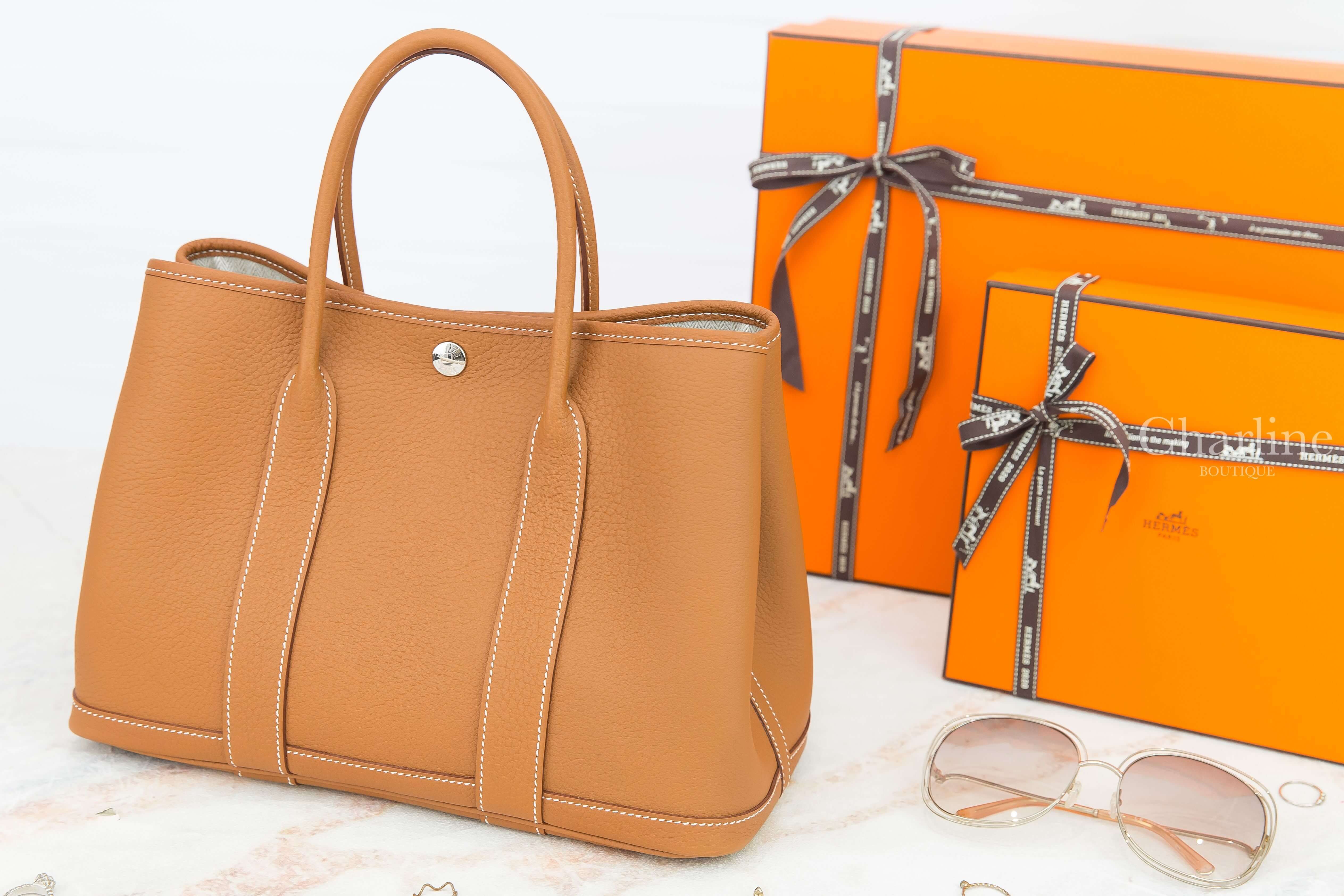 Hermes Garden Party 30cm 37 Gold Veau Negonda Y刻焦糖色肩背包-Charline Boutique 精品代購