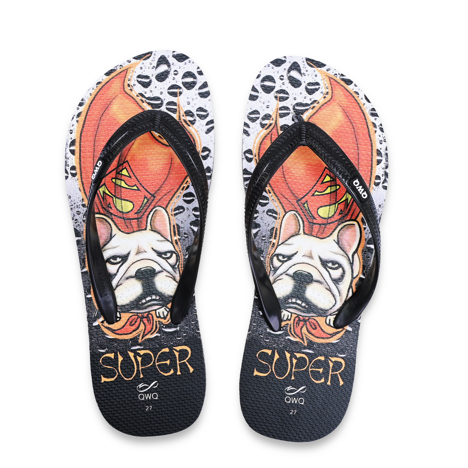 Super Dog 黑色 插圖男款夾腳拖鞋 文創繪圖狗狗風格款