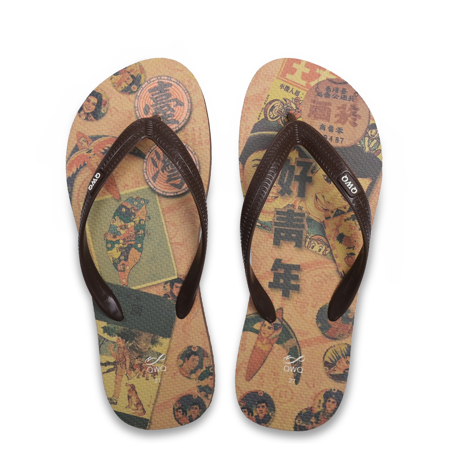 憶臺灣 棕色 插圖男款夾腳拖鞋 LE原創