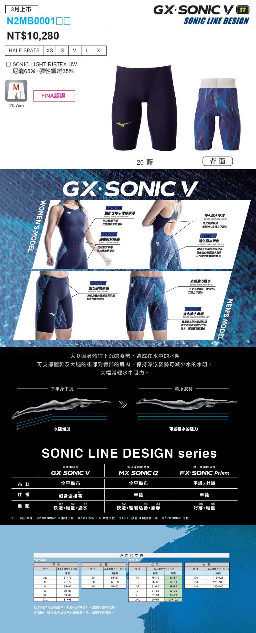MIZUNO GX SONIC V 男泳褲N2MB000120