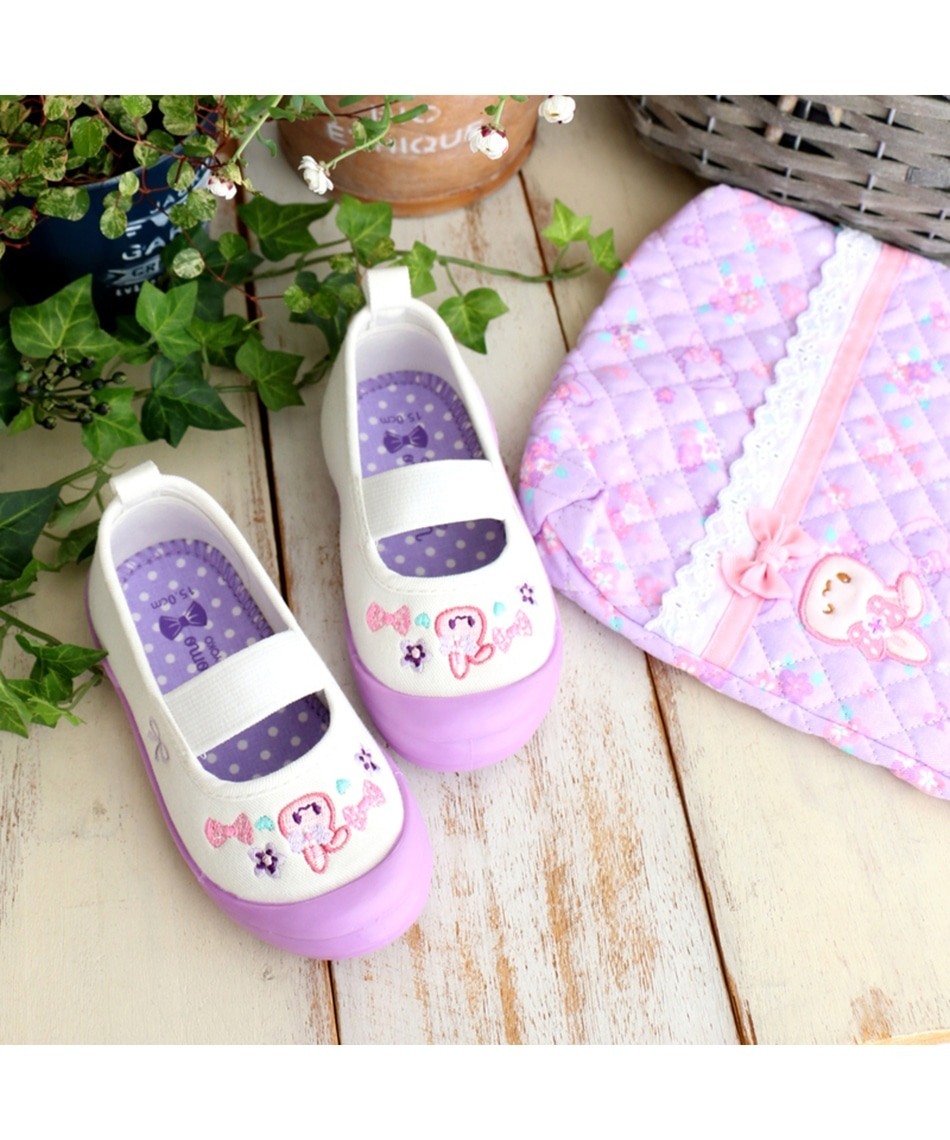 Usamomo 萌兔桃桃 鞋子【刺繡室內鞋 紫】14cm