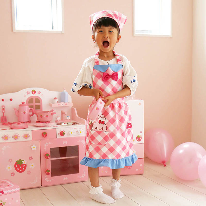 Usamomo 萌兔桃桃 兒童圍裙 格紋 附頭巾 110cm