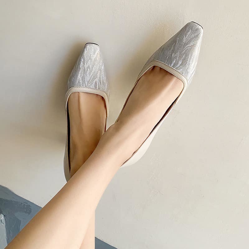 特殊紋路 粗高跟鞋 (33-40)(米白色/ 棕色)